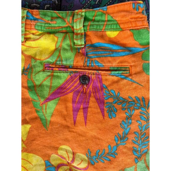 Polo Ralph Lauren Women's Linen‎ Blend Shorts Orange Tropical Print Size 4 Beach - Picture 8 of 9